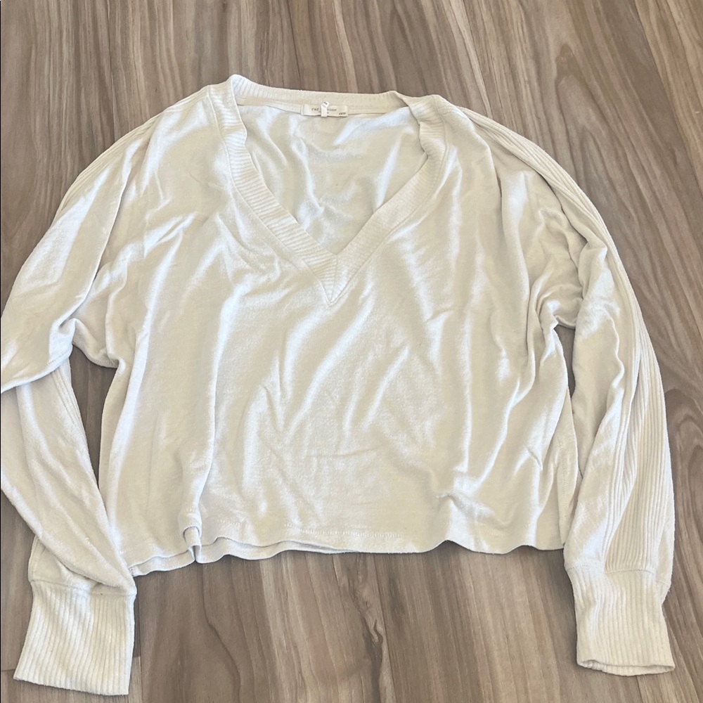 rag & bone Cream Long Sleeve V-Neck Sweater